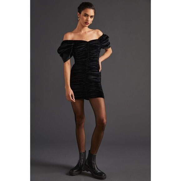 Anthropologie Hutch Womens Ruched Puff-Sleeved Mini Dress Size 4 - Picture 8 of 16